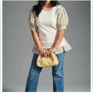 Anthropologie Layered Poplin-Sleeve Sweater size Medium